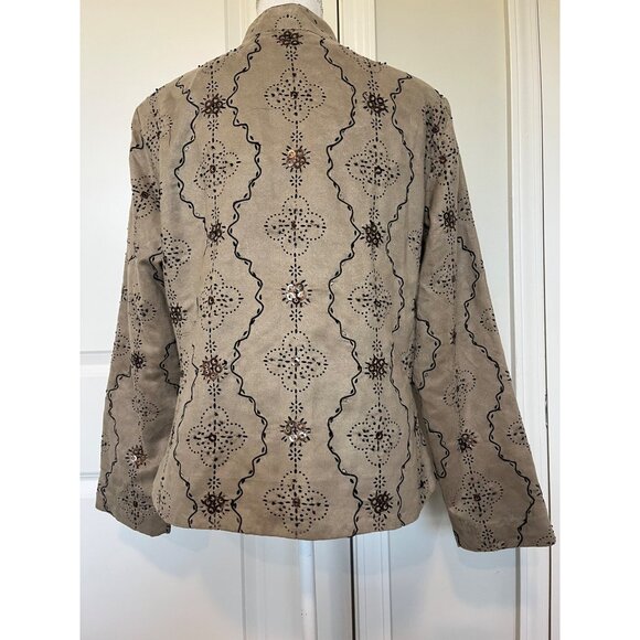 Vtg Anage Suede-Like Zip-Up Jacket Womens Sz M Art to Wear Sequins Embroidery - Picture 2 of 7